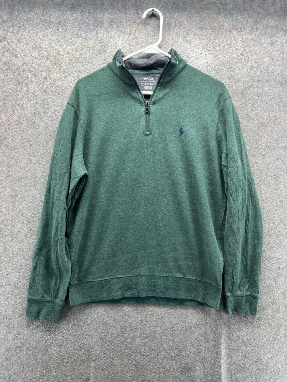 Polo Ralph Lauren Sweater Men Small Green 1/4 Zip Mock Neck Fleece Pullover Logo